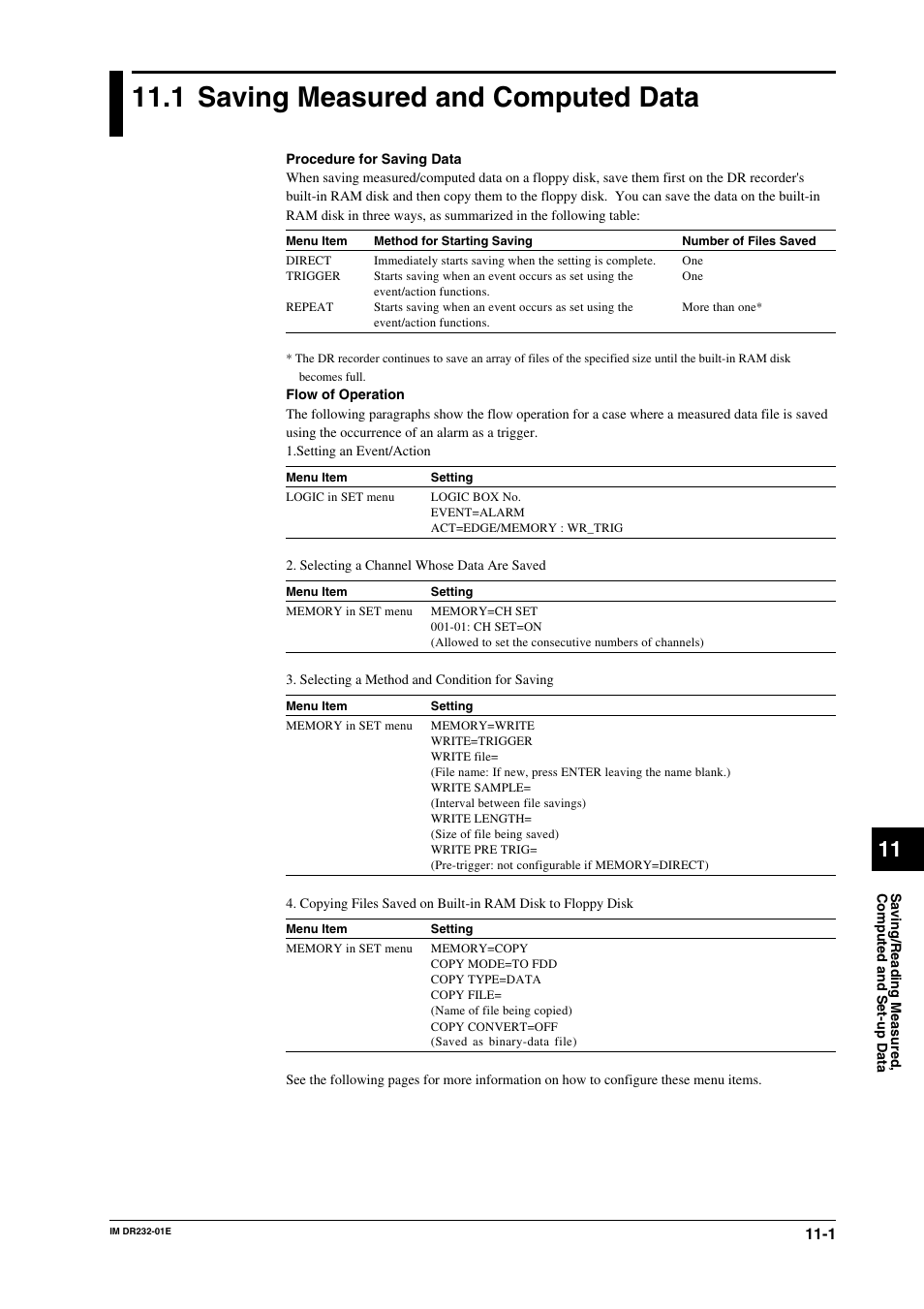 1 saving measured and computed data, Saving measured and computed data -1 | Yokogawa DR240 User Manual | Page 196 / 293