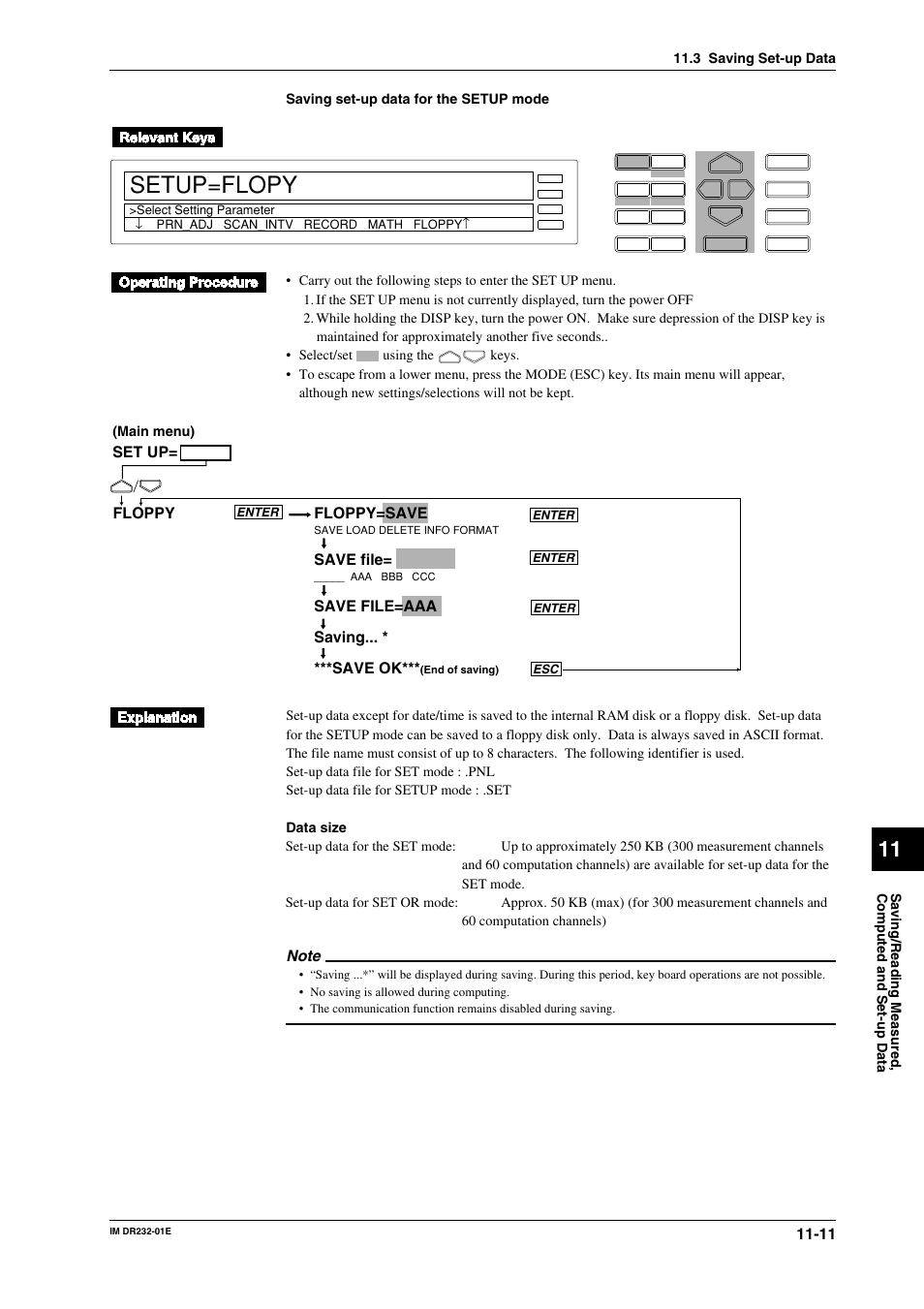 Setup=flopy, Set up, Floppy floppy=save | Save file, Save file=aaa saving... * ***save ok | Yokogawa DR240 User Manual | Page 206 / 293