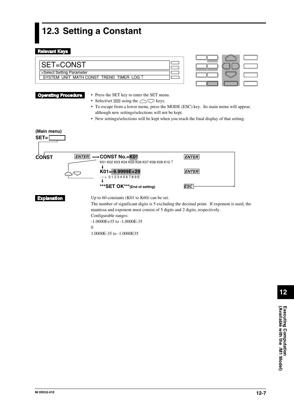 3 setting a constant, Setting a constant -7, Set=const | Const no.=k01, Set ok, Set= const | Yokogawa DR240 User Manual | Page 227 / 293