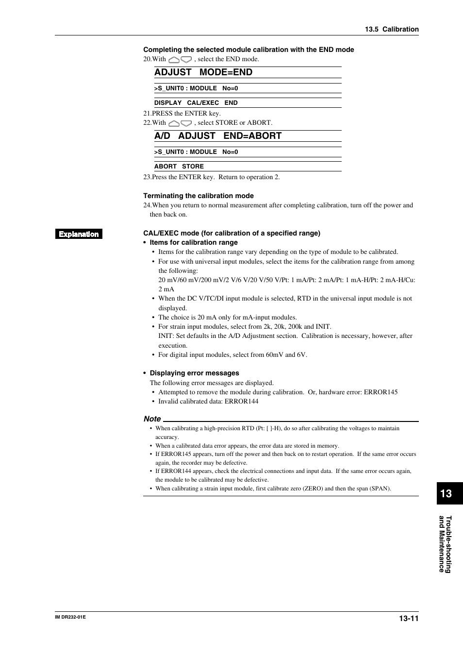 Adjust mode=end, A/d adjust end=abort | Yokogawa DR240 User Manual | Page 244 / 293