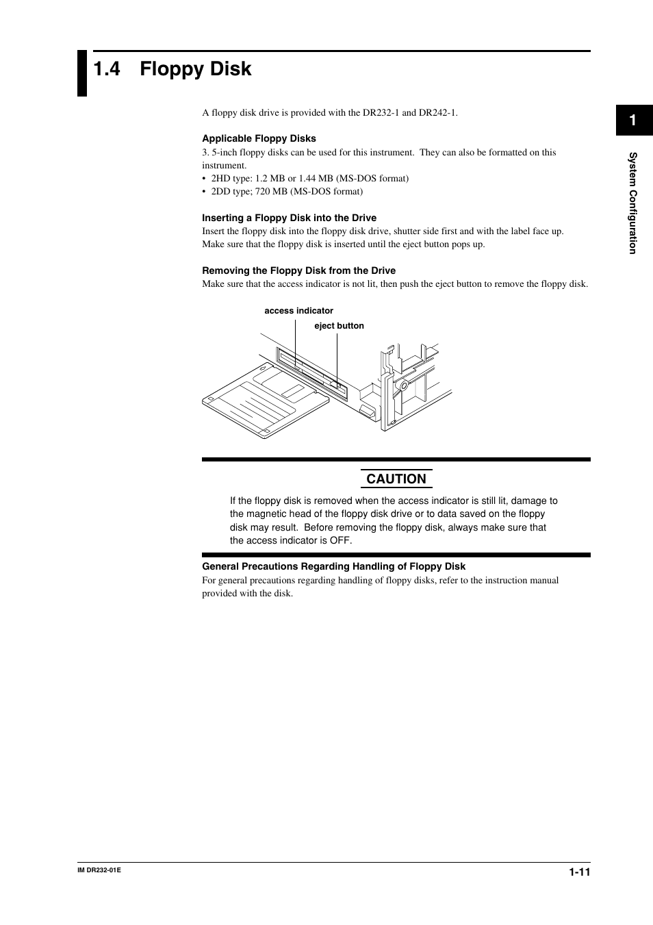 4 floppy disk, Floppy disk -11 | Yokogawa DR240 User Manual | Page 26 / 293