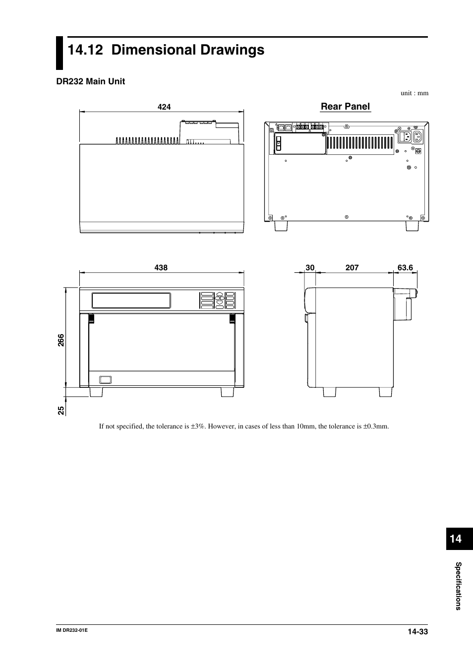 12 dimensional drawings, 12 dimensional drawings -33 | Yokogawa DR240 User Manual | Page 278 / 293