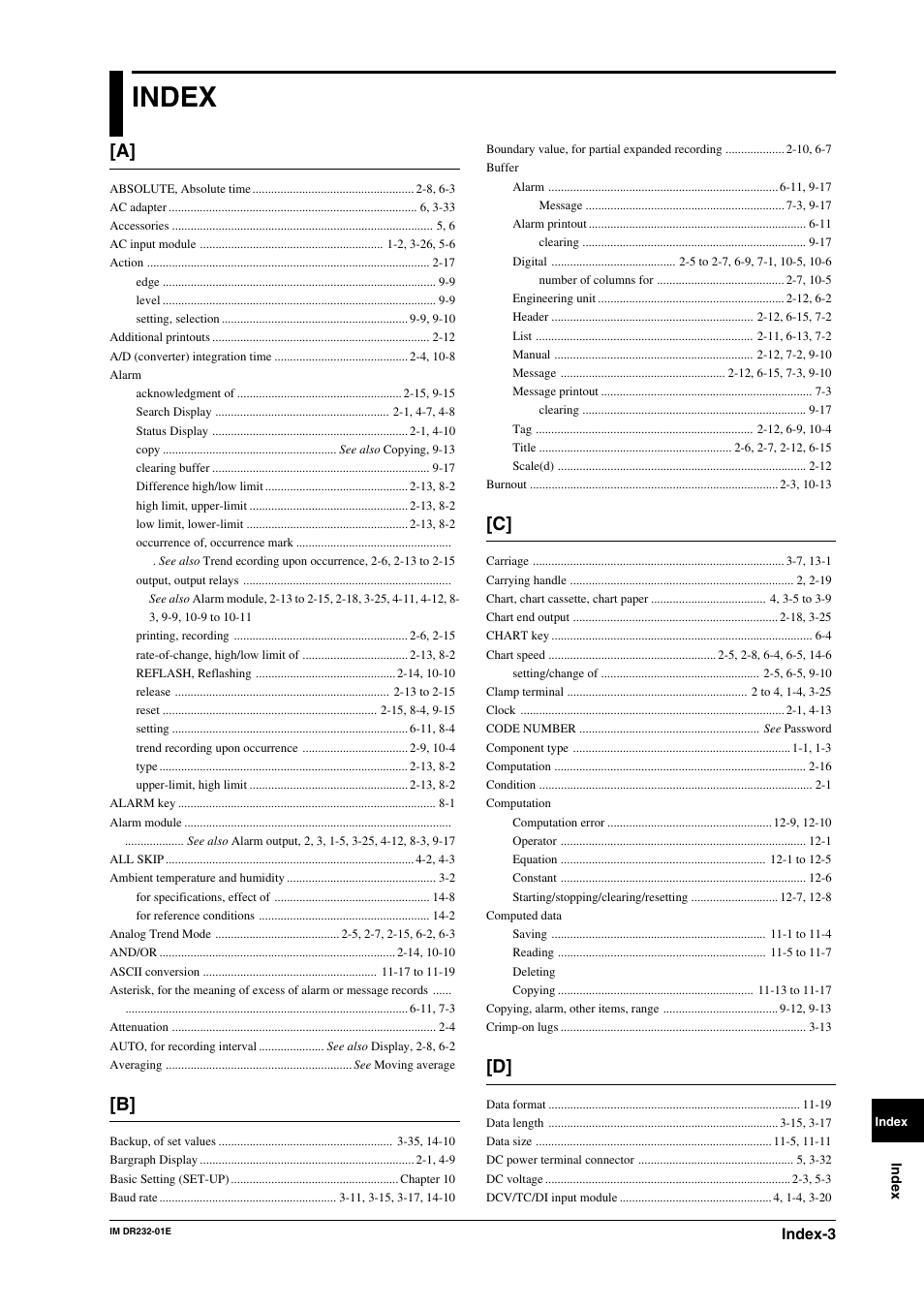 Index, Index-3 | Yokogawa DR240 User Manual | Page 289 / 293