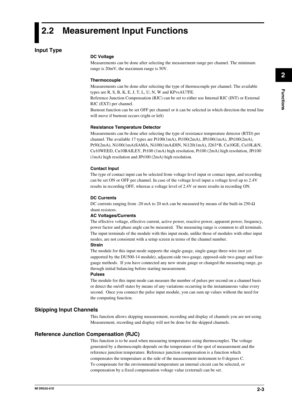 2 measurement input functions, Measurement input functions -3 | Yokogawa DR240 User Manual | Page 29 / 293