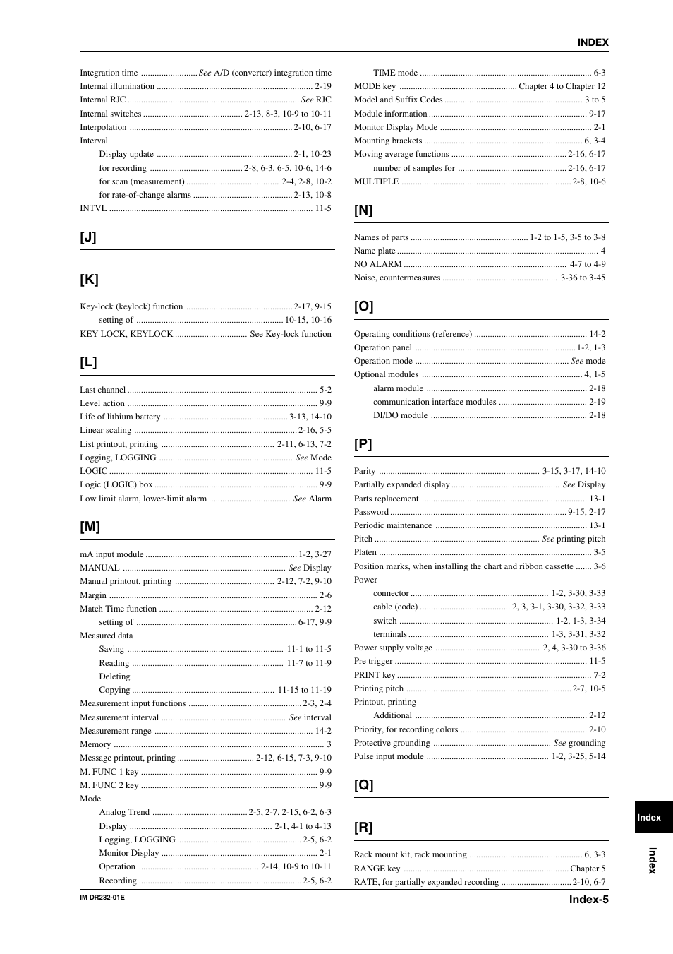 J] [k, Q] [r | Yokogawa DR240 User Manual | Page 291 / 293