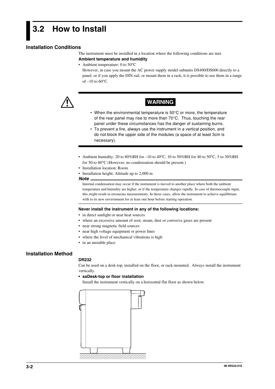 2 how to install, How to install -2, Warning | Yokogawa DR240 User Manual | Page 47 / 293