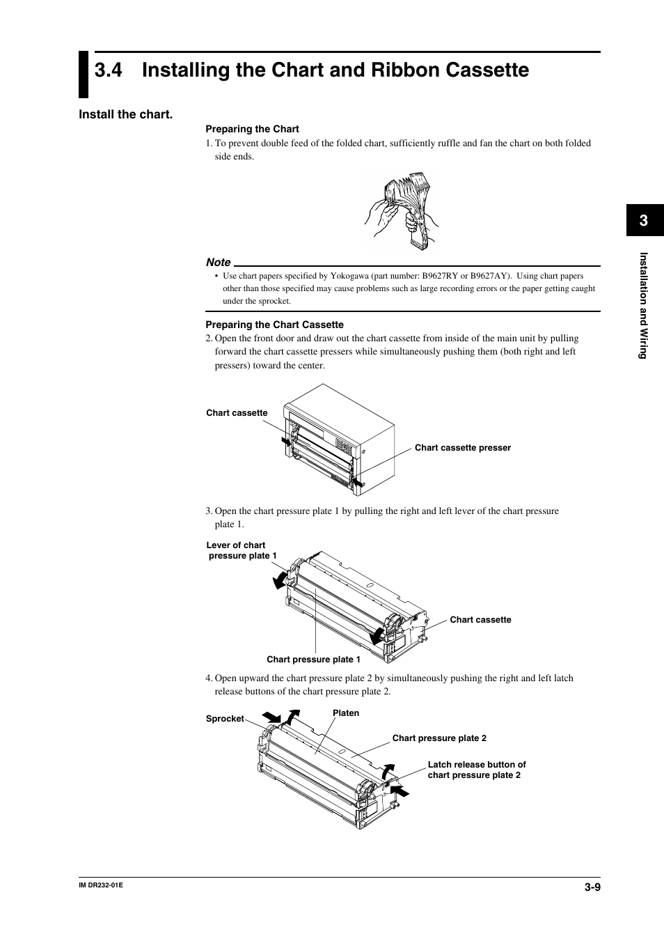 4 installing the chart and ribbon cassette, Installing the chart and ribbon cassette -9 | Yokogawa DR240 User Manual | Page 54 / 293