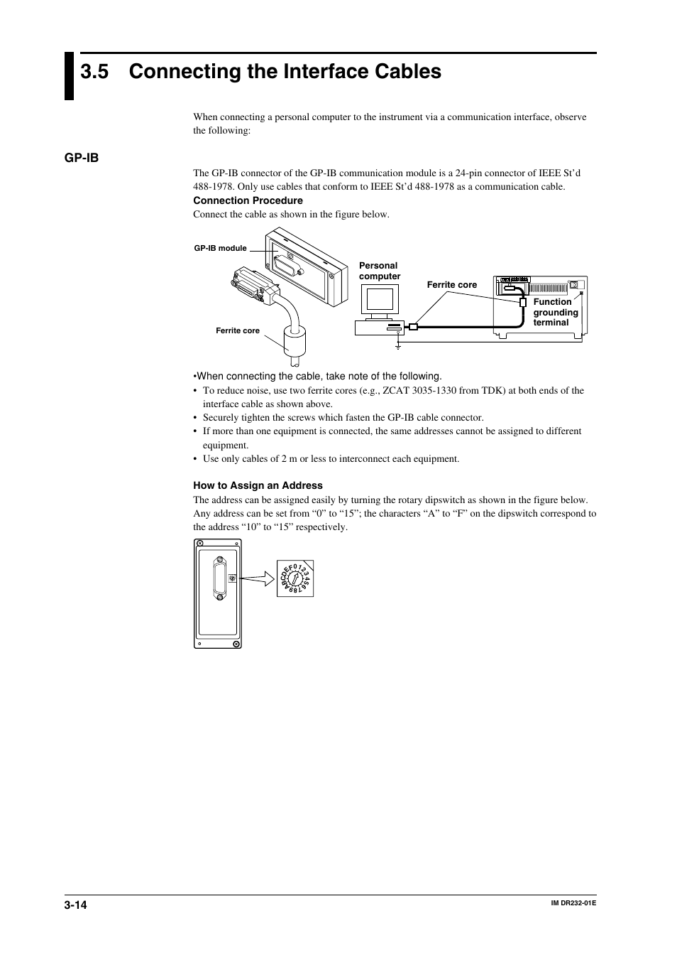 5 connecting the interface cables, Connecting the interface cables -14, Gp-ib | Yokogawa DR240 User Manual | Page 59 / 293