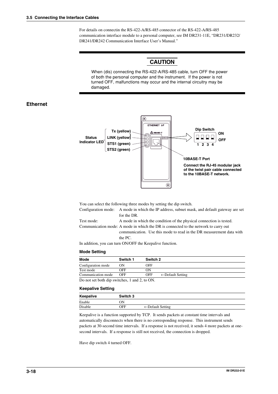 Caution, Ethernet | Yokogawa DR240 User Manual | Page 63 / 293