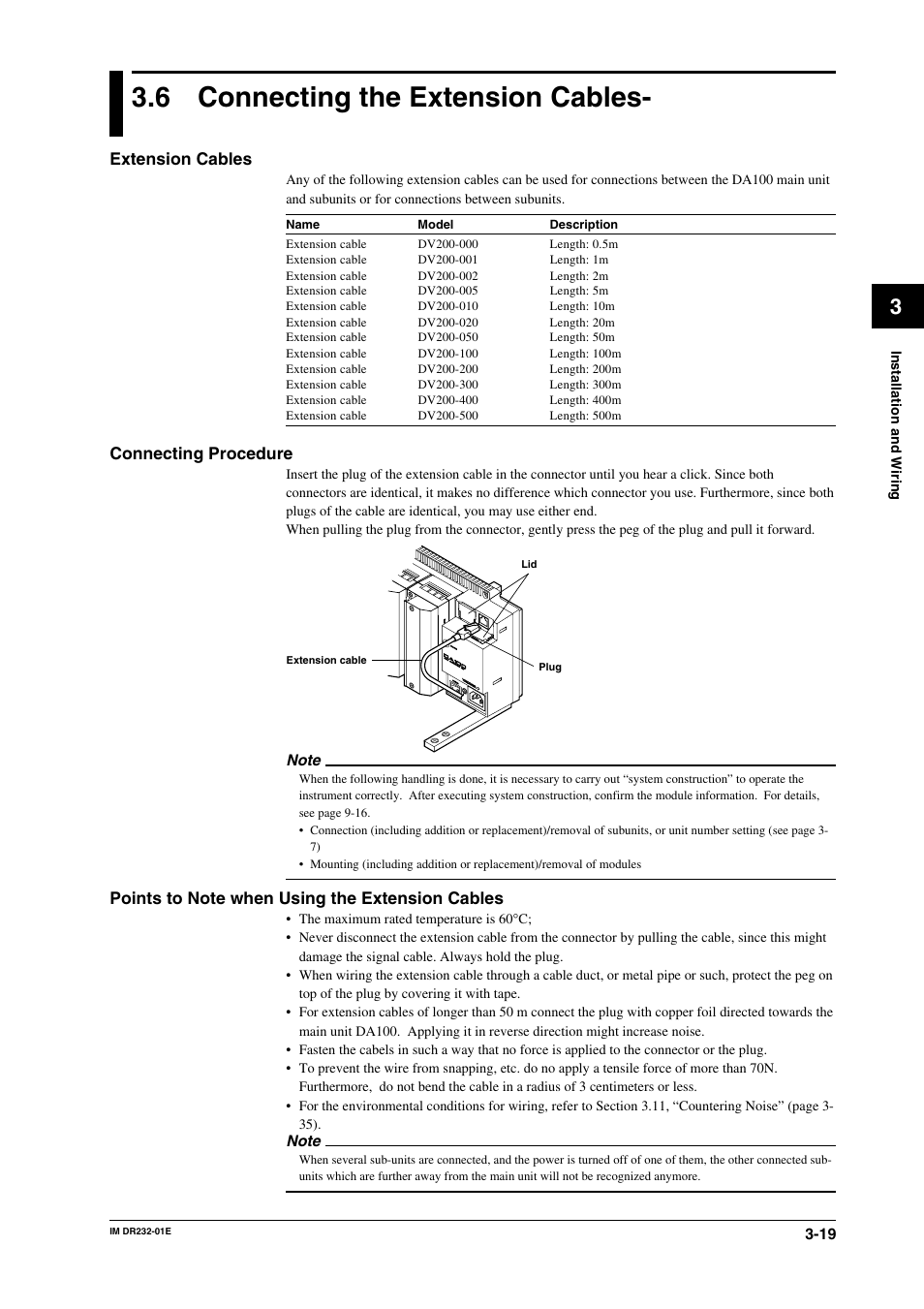 6 connecting the extension cables, Connecting the extension cables -19, Extension cables | Connecting procedure | Yokogawa DR240 User Manual | Page 64 / 293