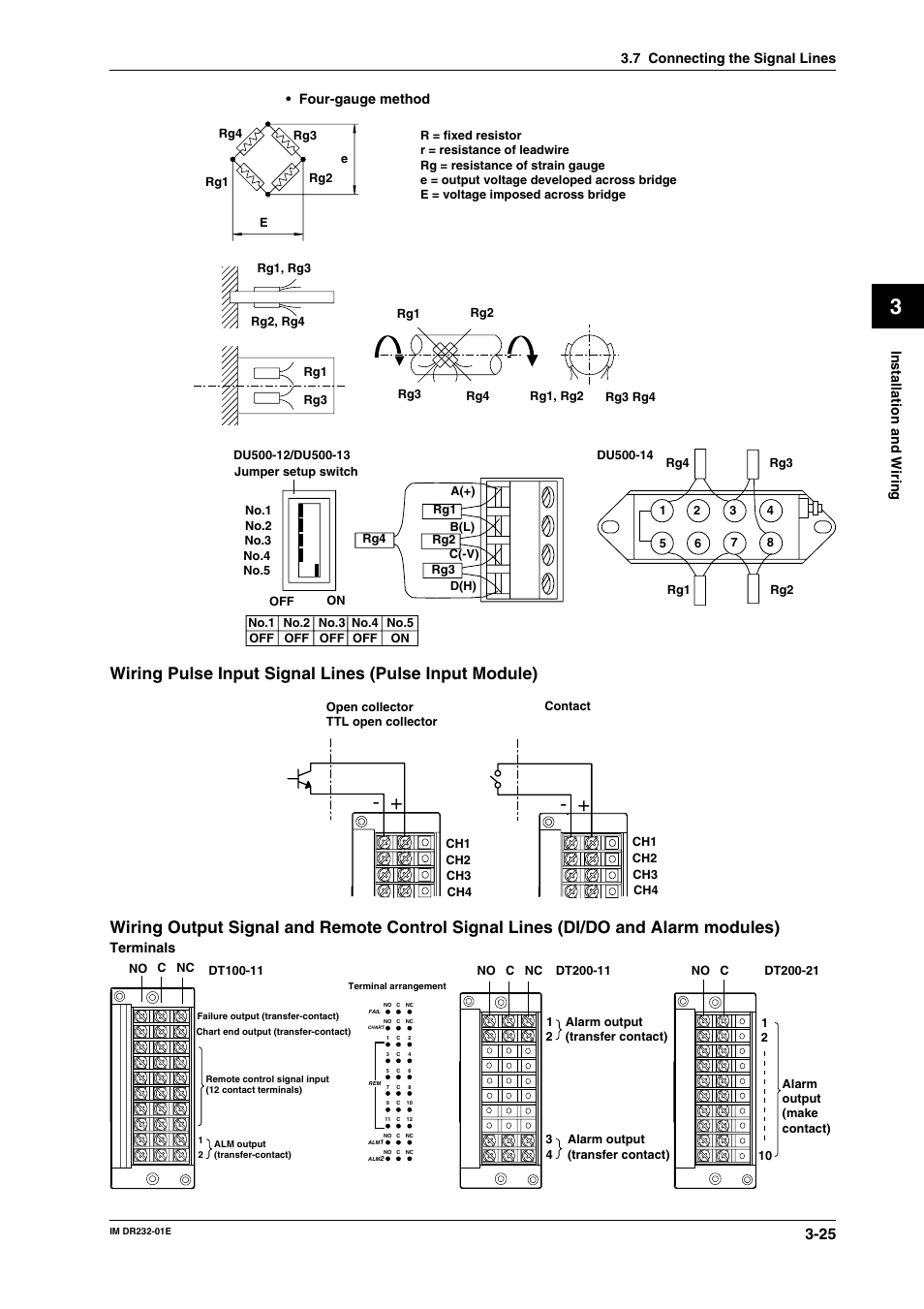 Installation and wiring • four-gauge method, Terminals, 7 connecting the signal lines | Yokogawa DR240 User Manual | Page 70 / 293