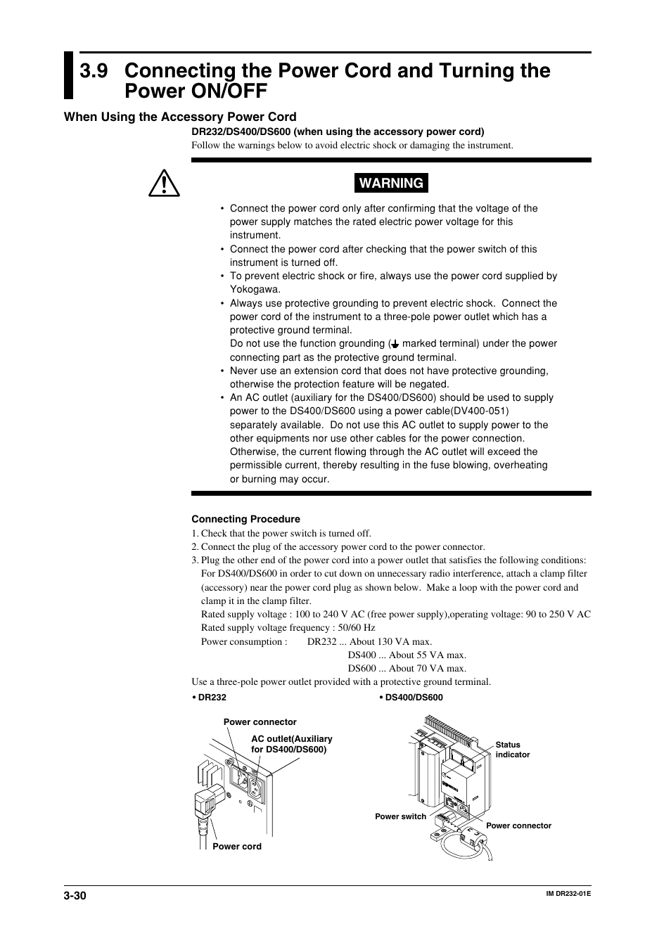 Warning | Yokogawa DR240 User Manual | Page 75 / 293