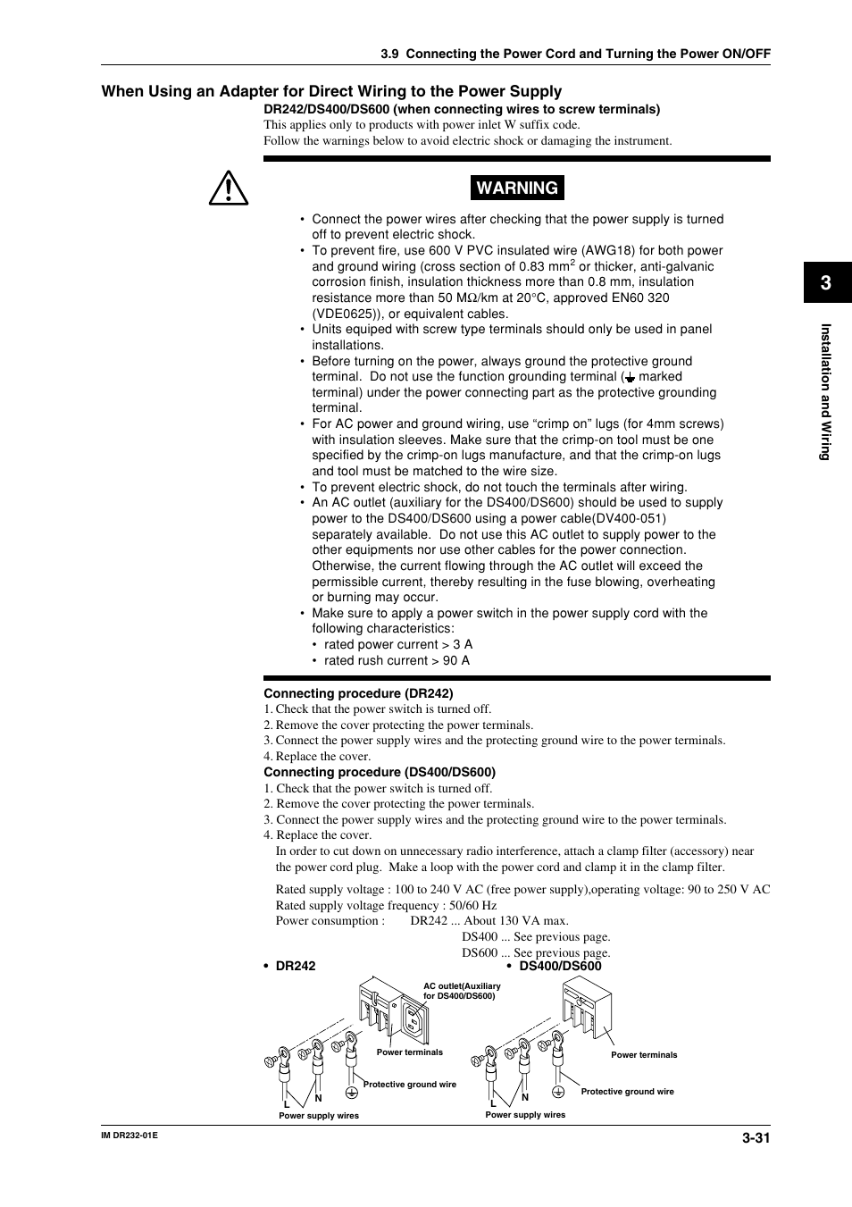 Warning | Yokogawa DR240 User Manual | Page 76 / 293