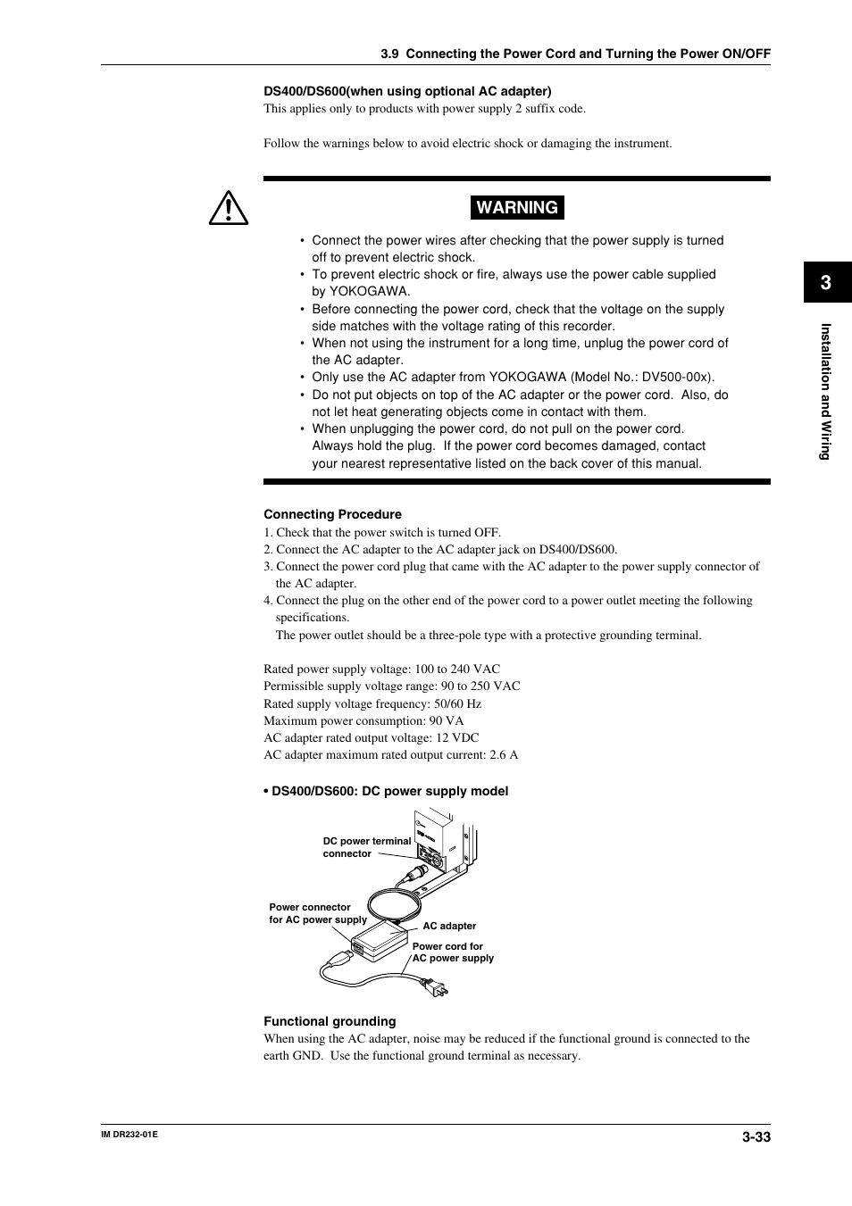 Warning | Yokogawa DR240 User Manual | Page 78 / 293