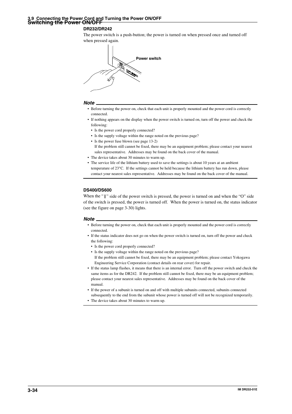 Switching the power on/off | Yokogawa DR240 User Manual | Page 79 / 293