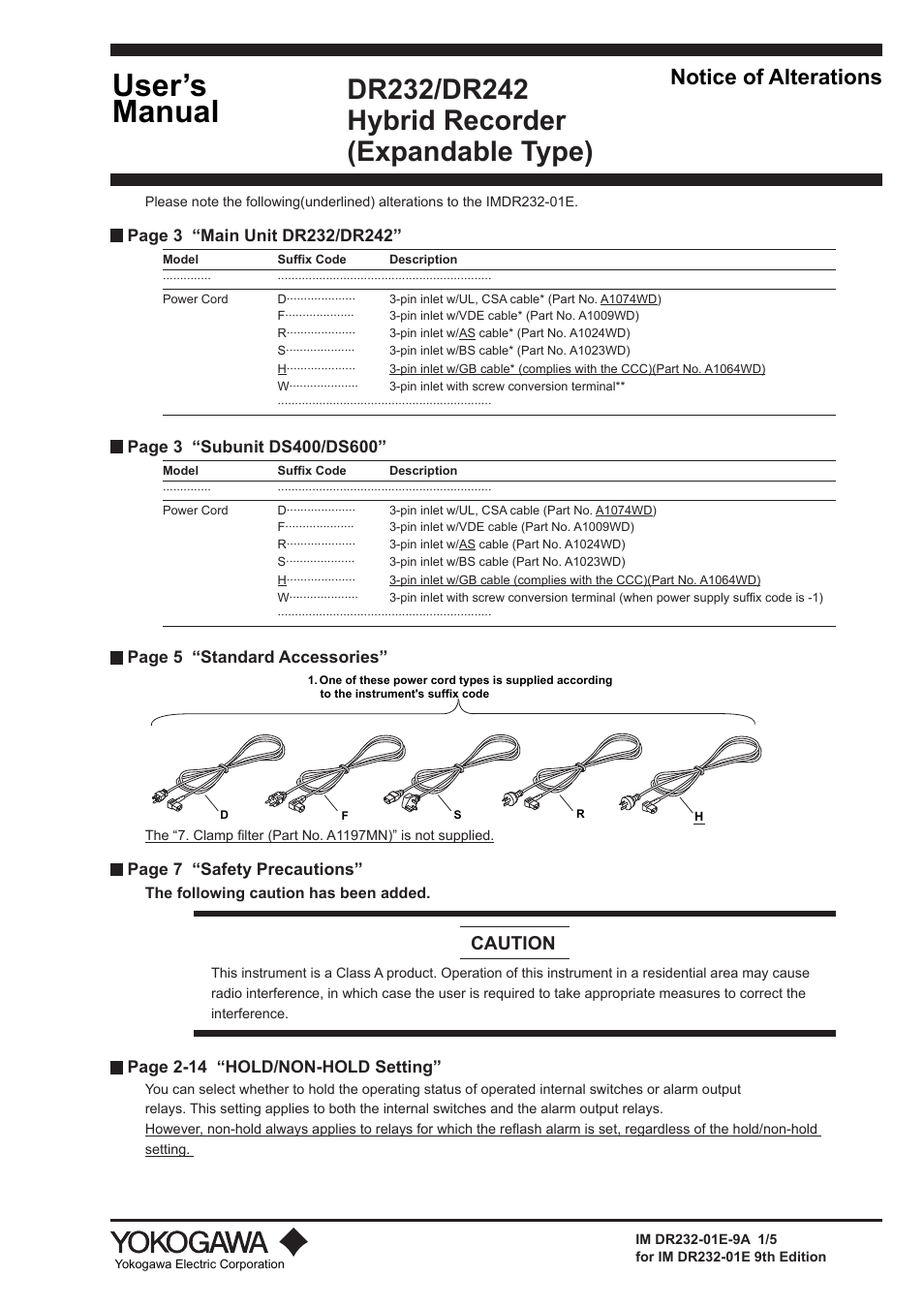 Yokogawa DR240 User Manual | 5 pages