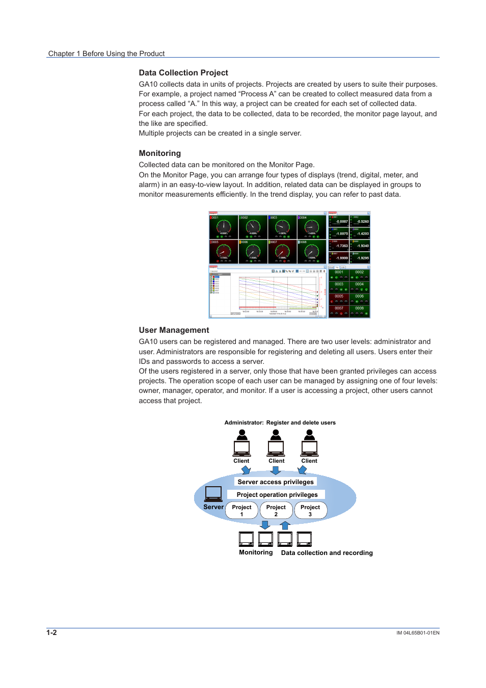 Data collection project, Monitoring, User management | Yokogawa Data Logging Software GA10 User Manual | Page 12 / 94