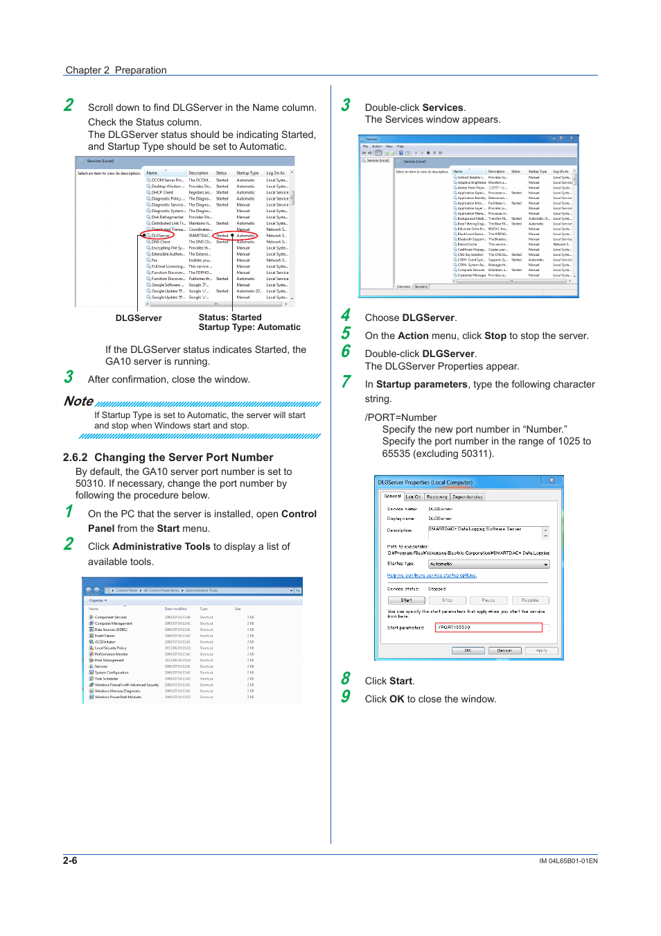 2 changing the server port number, Changing the server port number -6 | Yokogawa Data Logging Software GA10 User Manual | Page 22 / 94
