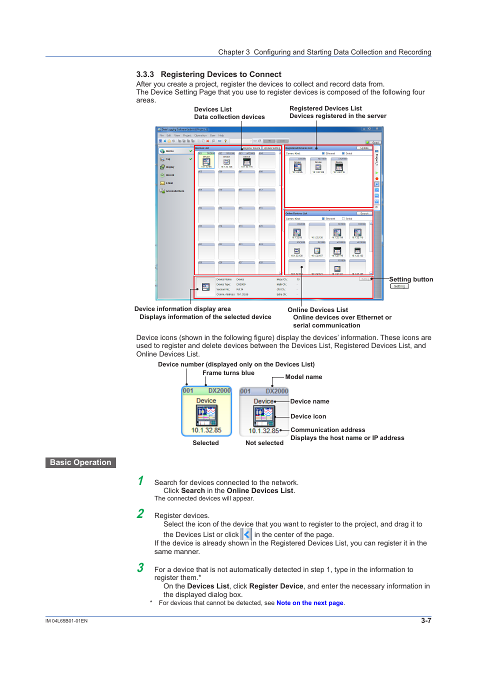 3 registering devices to connect, Registering devices to connect -7, Sec. 3.3.3 | Yokogawa Data Logging Software GA10 User Manual | Page 31 / 94