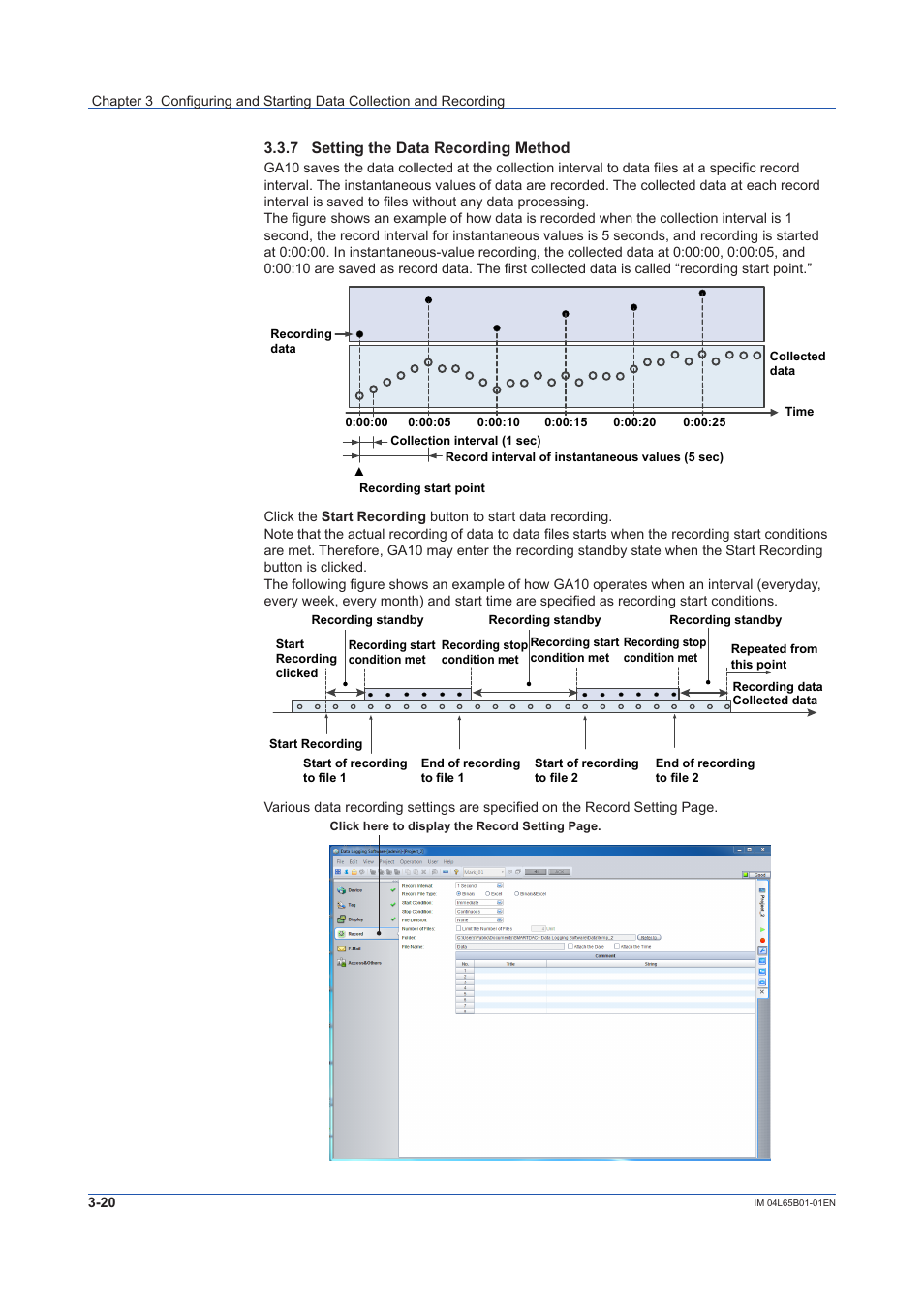 7 setting the data recording method, Setting the data recording method -20, Sec. 3.3.7 | Yokogawa Data Logging Software GA10 User Manual | Page 44 / 94