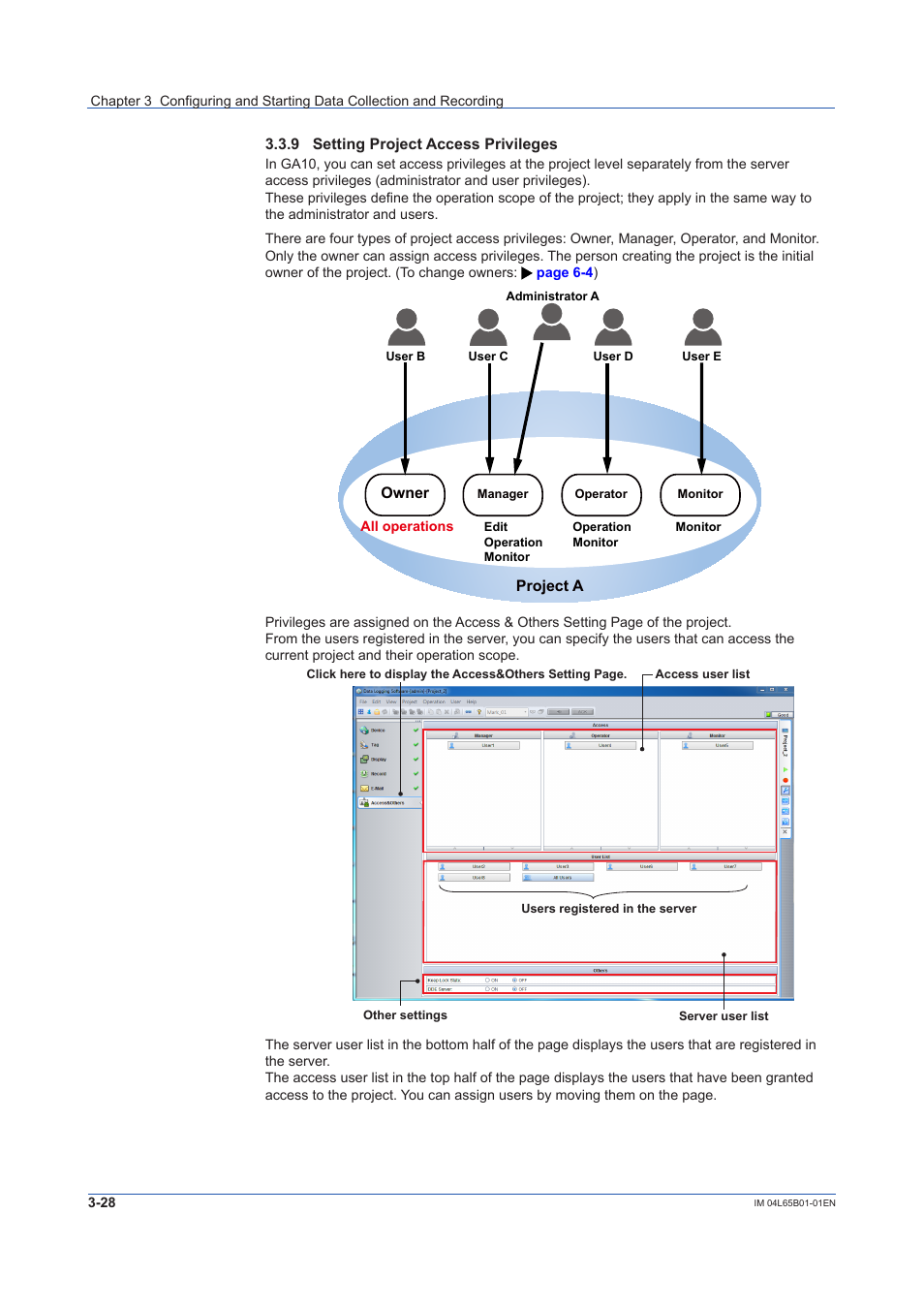 9 setting project access privileges, Setting project access privileges -28, Sec. 3.3.9 | Yokogawa Data Logging Software GA10 User Manual | Page 52 / 94