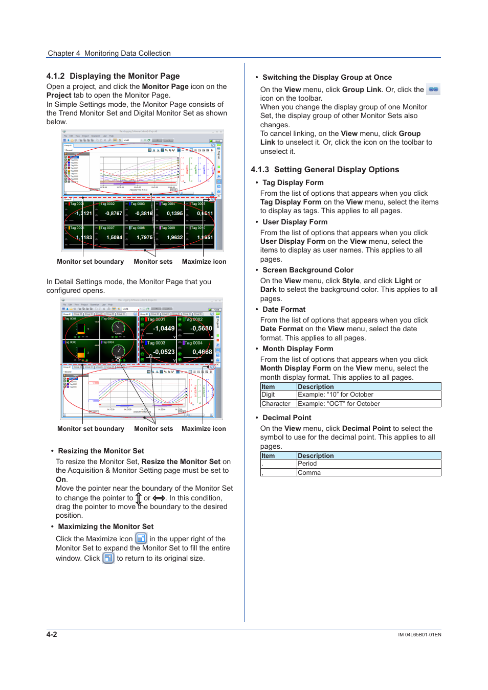 3 setting general display options, Setting general display options -2, Section 4.1.2 | Yokogawa Data Logging Software GA10 User Manual | Page 64 / 94