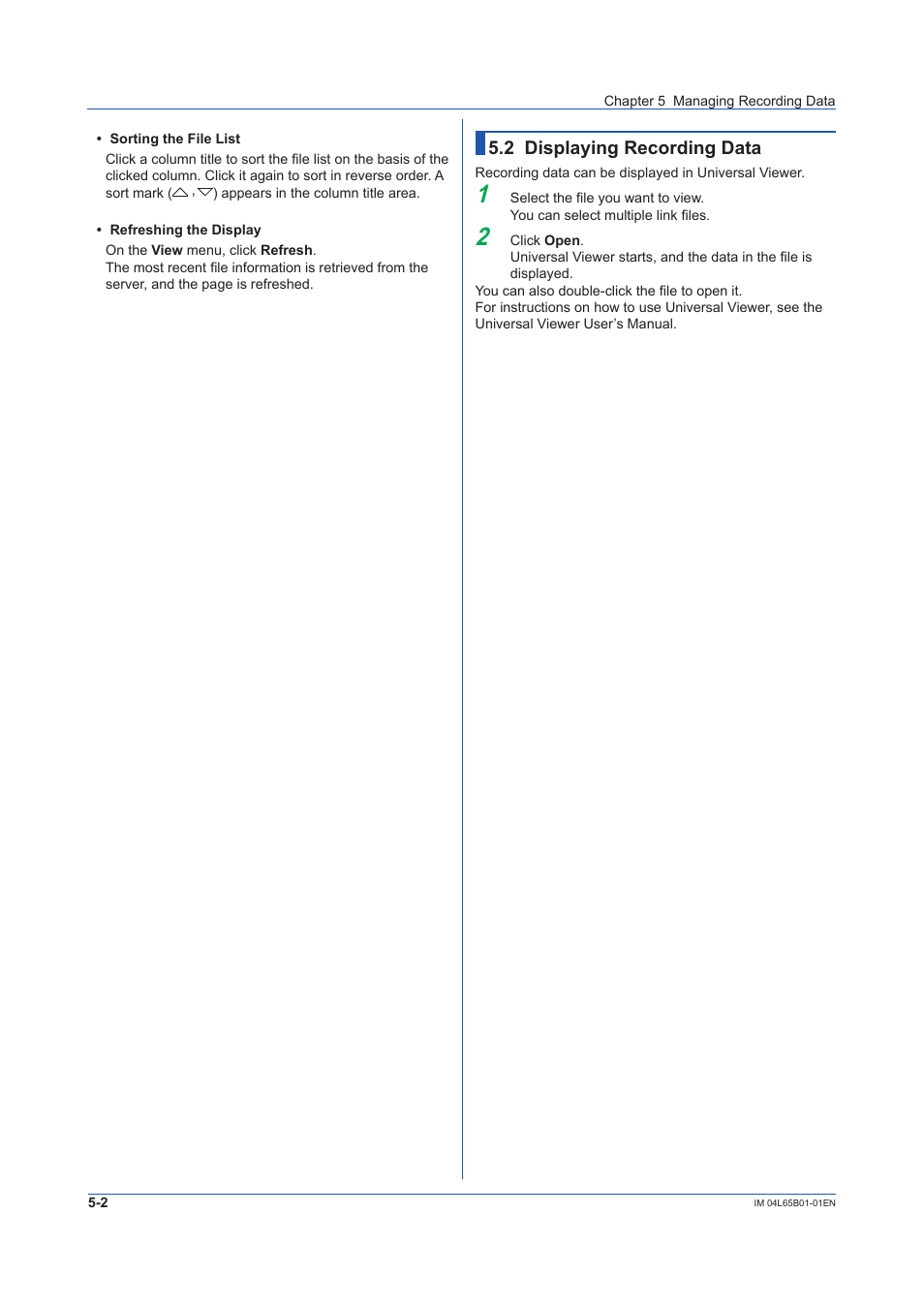 2 displaying recording data, 2 displaying recording data -2, Section 5.1 | Yokogawa Data Logging Software GA10 User Manual | Page 78 / 94