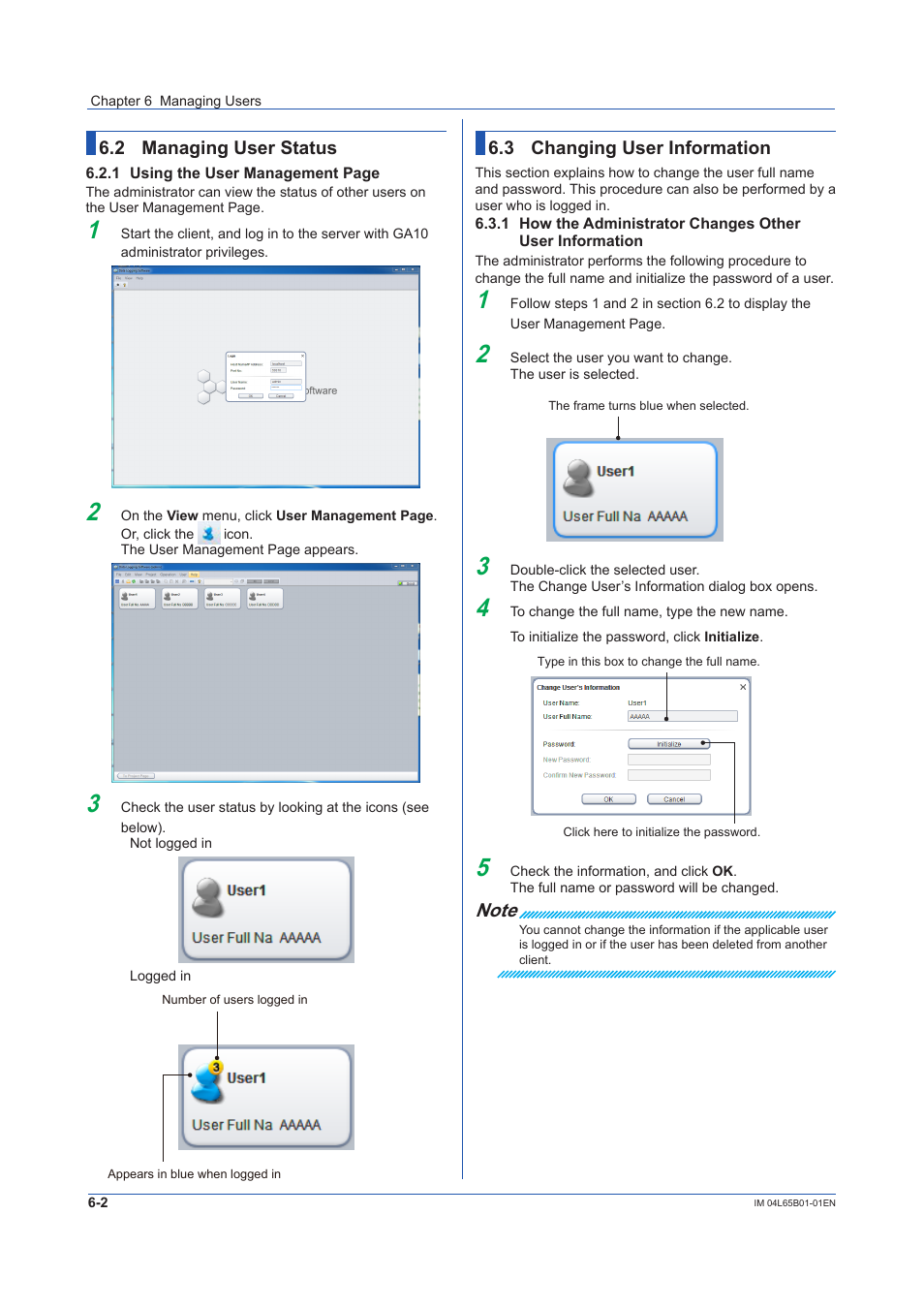 2 managing user status, 3 changing user information, Managing user status -2 | Changing user information -2 | Yokogawa Data Logging Software GA10 User Manual | Page 80 / 94