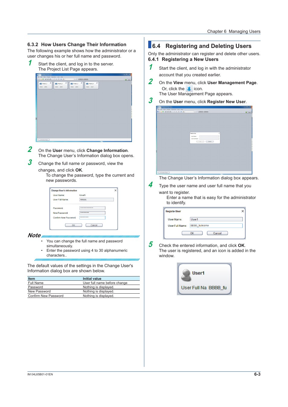 2 how users change their information, 4 registering and deleting users, 1 registering a new users | How users change their information -3, Registering and deleting users -3, Registering a new users -3 | Yokogawa Data Logging Software GA10 User Manual | Page 81 / 94