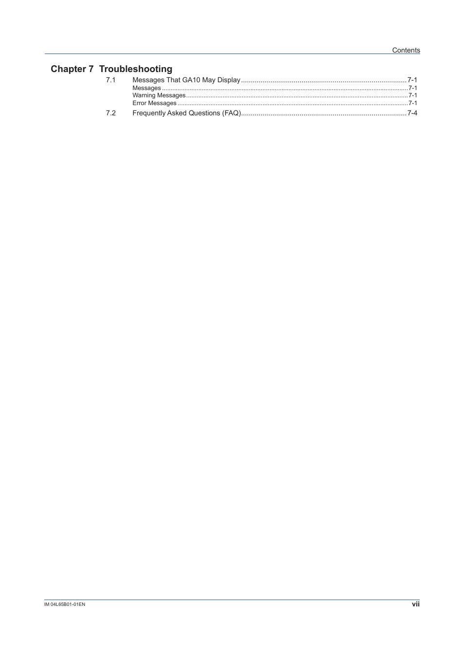 Chapter 7 troubleshooting | Yokogawa Data Logging Software GA10 User Manual | Page 9 / 94