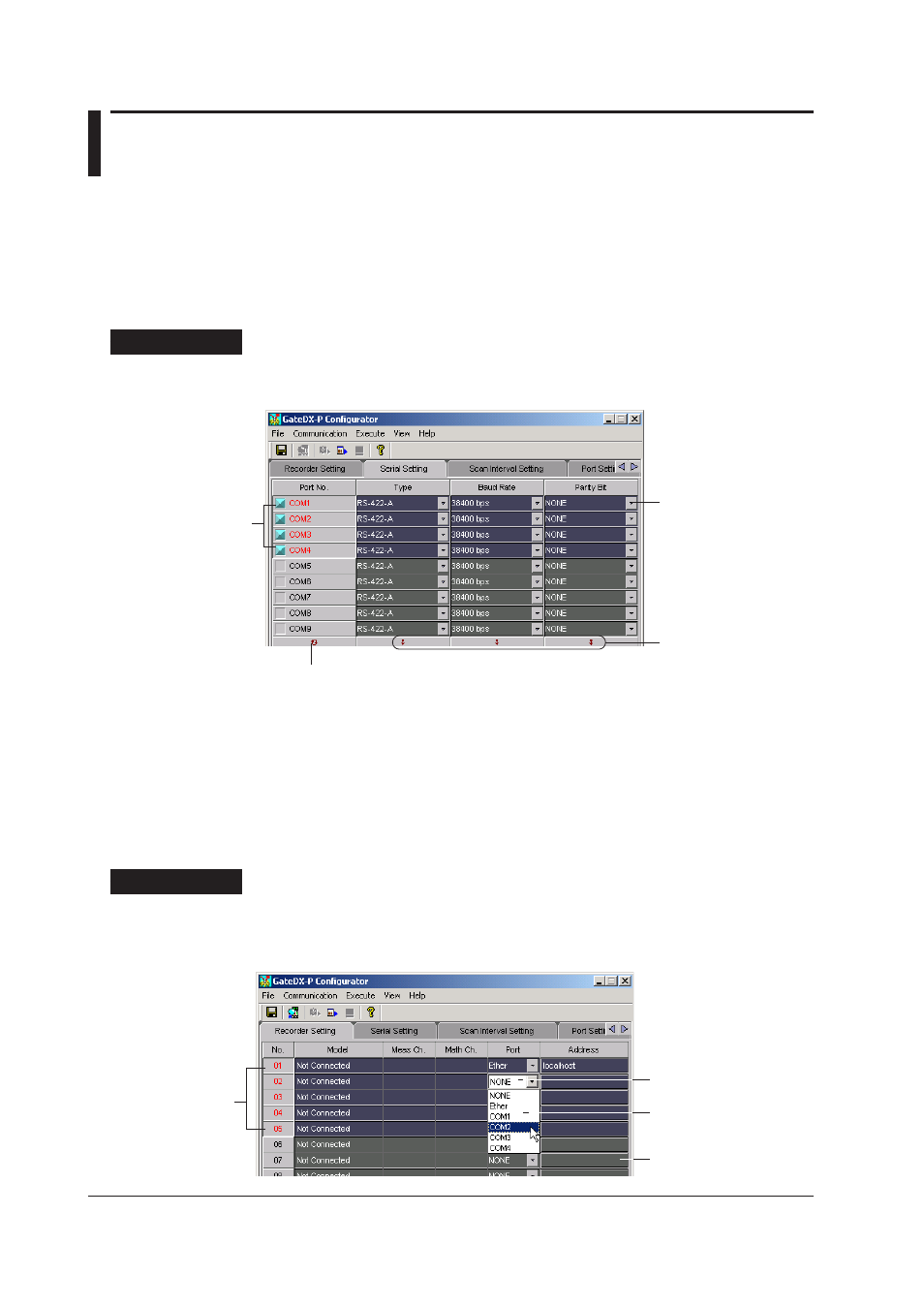 2 entering environment settings, 2 entering environment settings -2, 2 enterng envronment settngs | Seral port settngs, Recorder settngs | Yokogawa DAQWORX User Manual | Page 12 / 25
