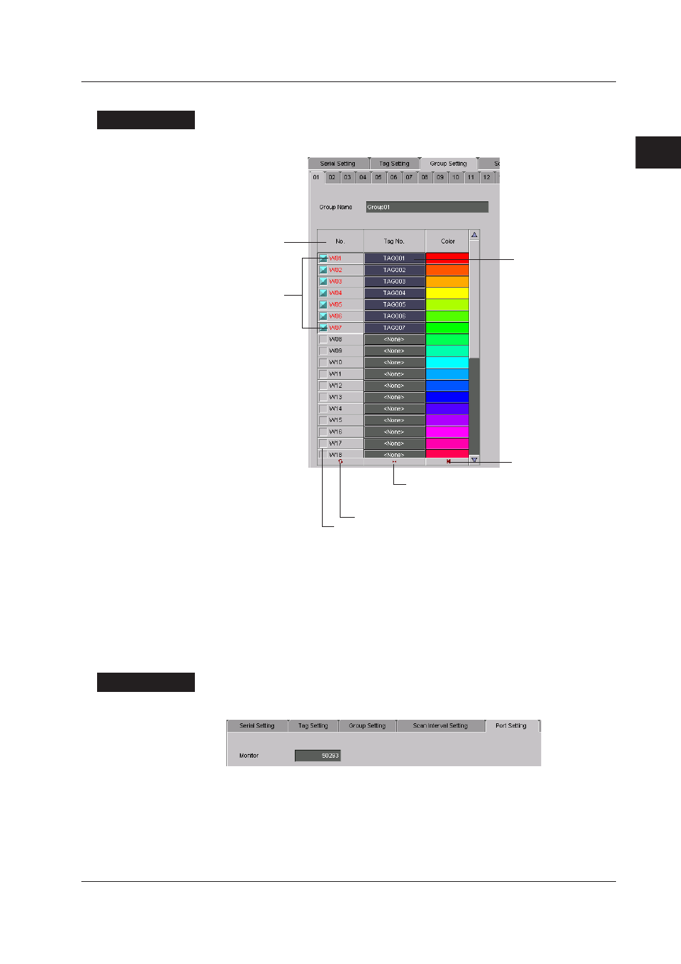 Index, Group settngs, Tcp/ip settngs for the montor server port | Yokogawa DAQWORX User Manual | Page 15 / 35