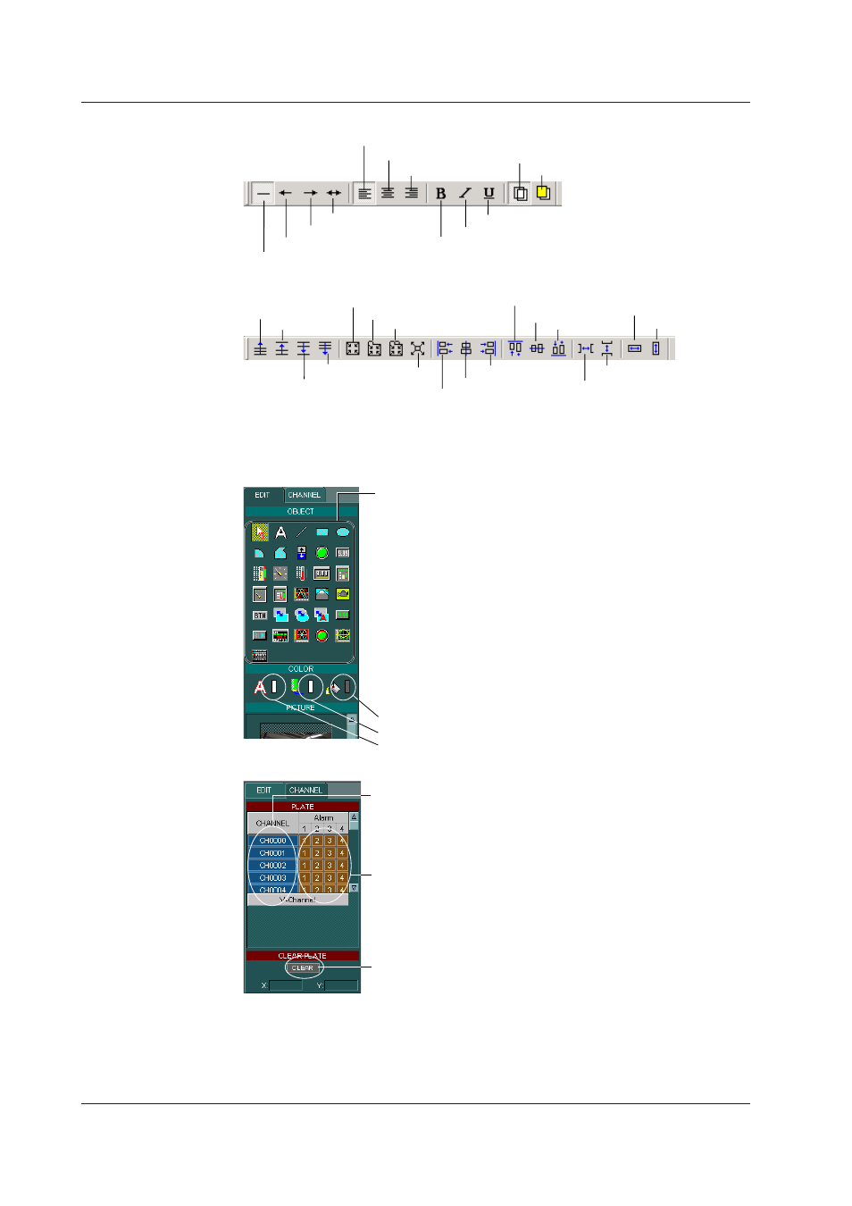 Attrbute bar, Arrangement bar, Operaton panel | Edt page, Channel page, Edtng area | Yokogawa DAQWORX User Manual | Page 15 / 100