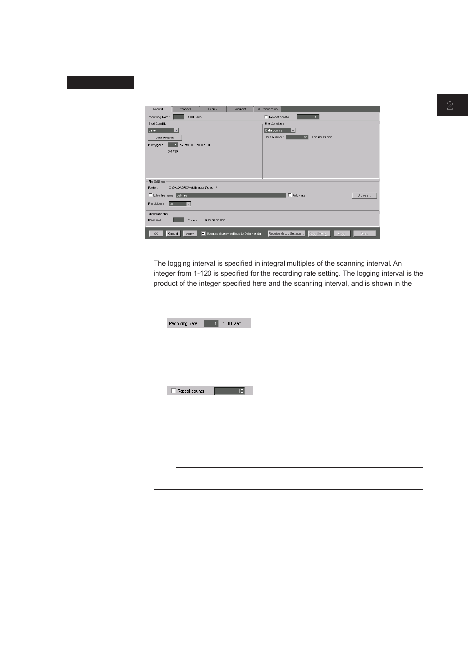 Index, Entering logging settings | Yokogawa DAQWORX User Manual | Page 35 / 125