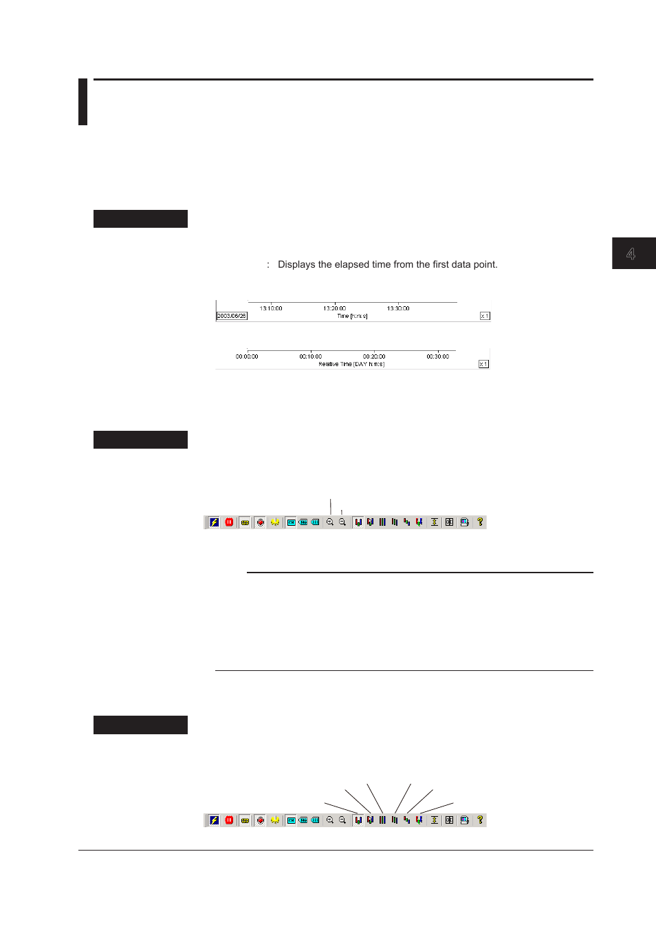3 changing the waveform display, 3 changing the waveform display -15, Index | Zooming in or out on the time axis, Selecting the waveform display zone | Yokogawa DAQWORX User Manual | Page 75 / 125
