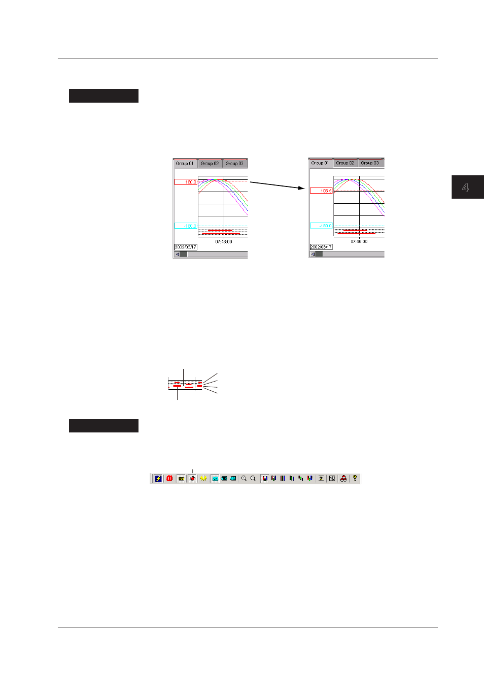 Index, Moving the trip line, Showing/hiding alarms | Yokogawa DAQWORX User Manual | Page 79 / 125