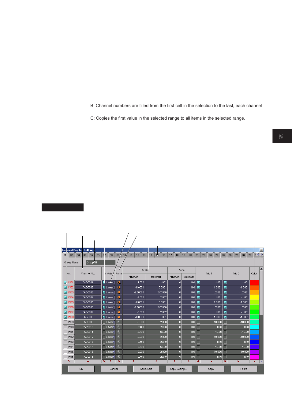 Index, Entering the display conditions for each group | Yokogawa DAQWORX User Manual | Page 90 / 125
