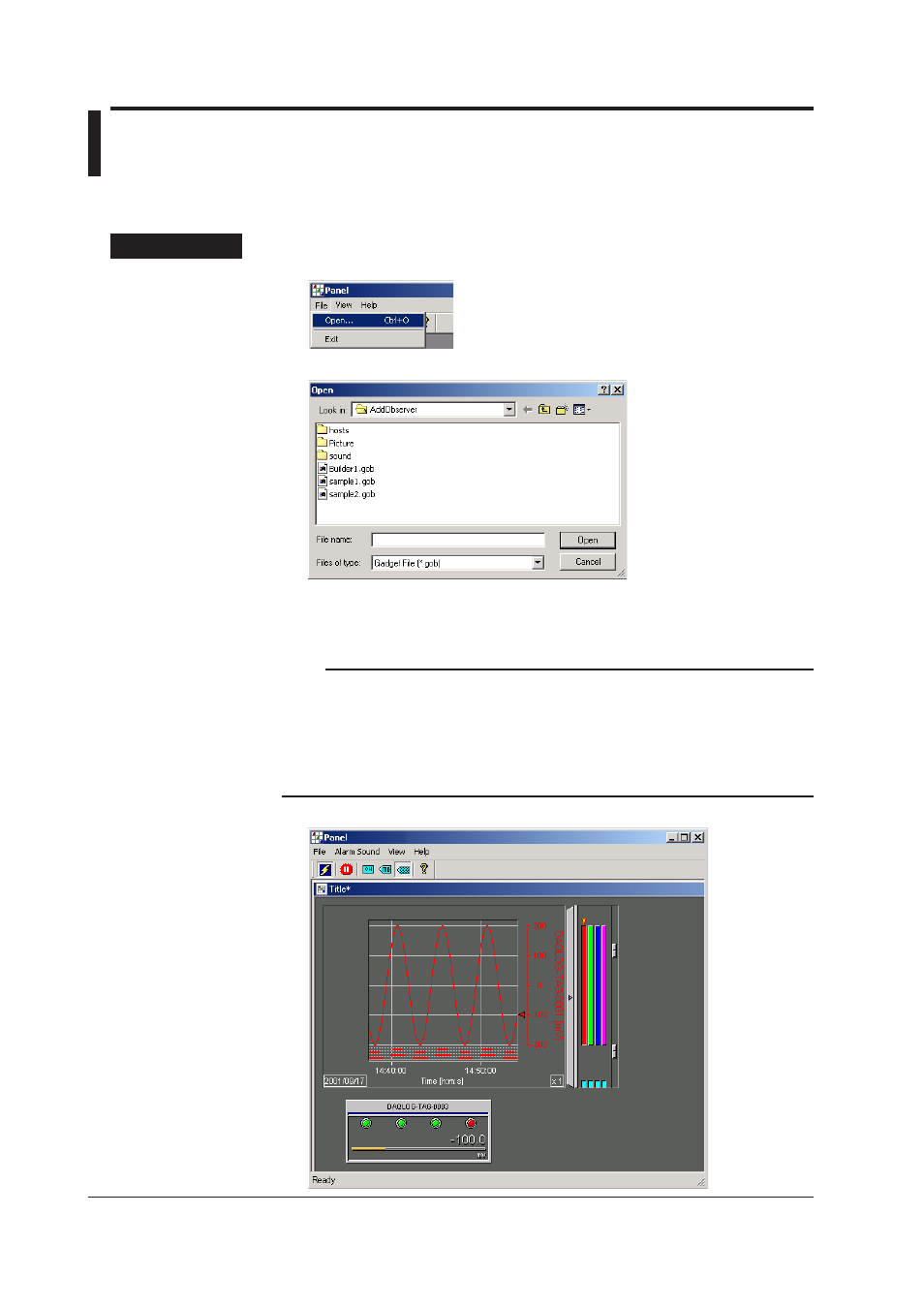 Status -2, Opening the panel | Yokogawa DAQWORX User Manual | Page 17 / 39