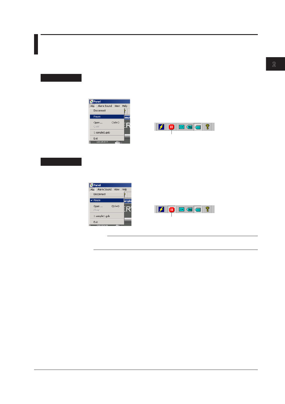 4 pausing and resuming the panel display, 4 pausing and resuming the panel display -5 | Yokogawa DAQWORX User Manual | Page 20 / 39