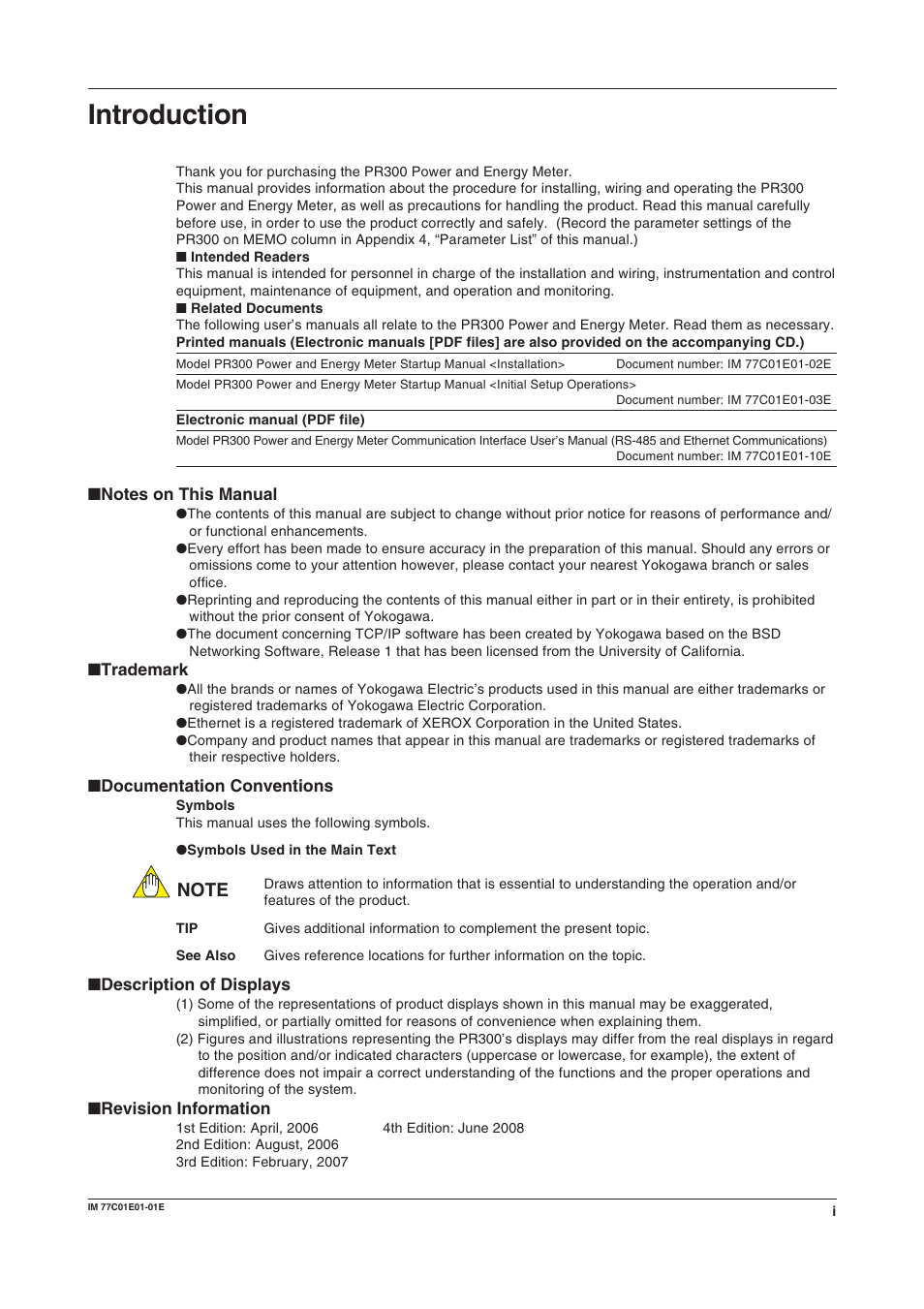 Introduction | Yokogawa PR300 Power and Energy Meter User Manual | Page 2 / 76