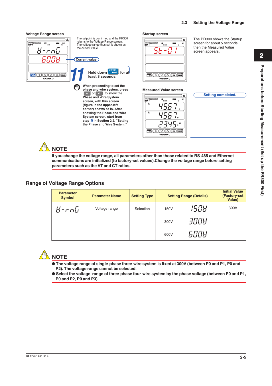 Range of voltage range options, Range of voltage range options -5 | Yokogawa PR300 Power and Energy Meter User Manual | Page 21 / 76
