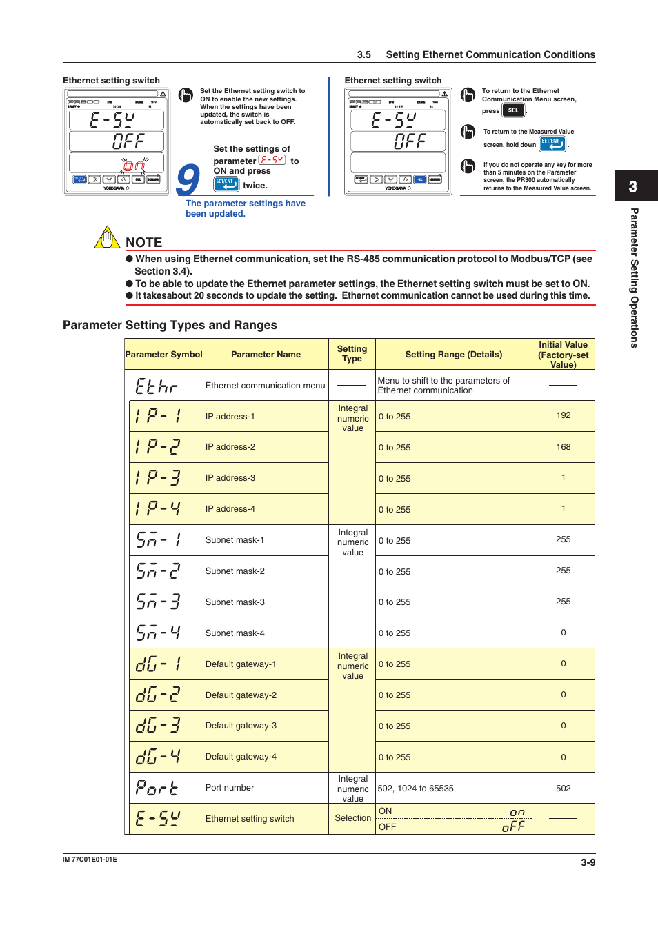 Parameter setting types and ranges | Yokogawa PR300 Power and Energy Meter User Manual | Page 30 / 76