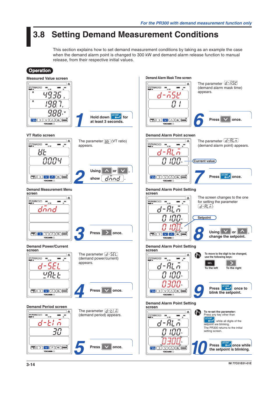 8 setting demand measurement conditions, Demand measurement conditions setting, Demand measurement conditions | Setting demand measurement conditions -14 | Yokogawa PR300 Power and Energy Meter User Manual | Page 35 / 76