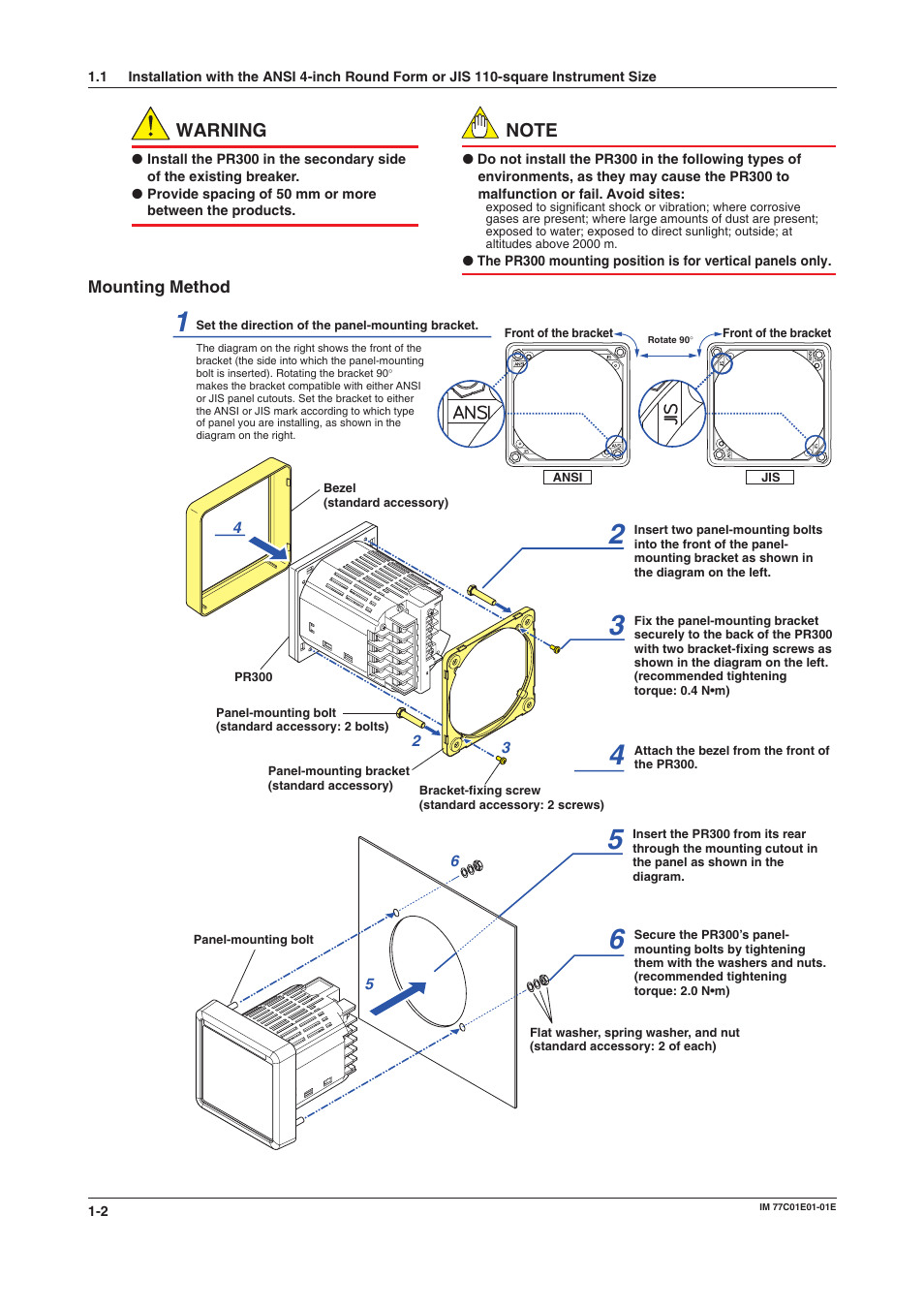 Mounting method, Ansi 4-inch round form size, Mounting method -2 | Yokogawa PR300 Power and Energy Meter User Manual | Page 9 / 76