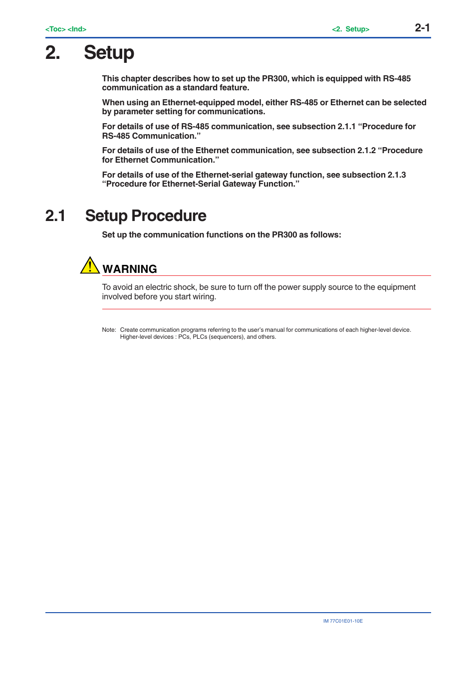 Setup, 1 setup procedure, Setup procedure -1 | Yokogawa PR300 Power and Energy Meter User Manual | Page 10 / 141