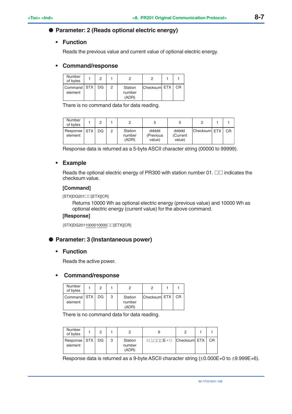 Command/response, Example, Parameter: 3 (instantaneous power) • function | Yokogawa PR300 Power and Energy Meter User Manual | Page 122 / 141