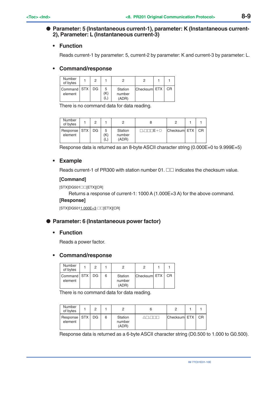 Command/response, Example | Yokogawa PR300 Power and Energy Meter User Manual | Page 124 / 141