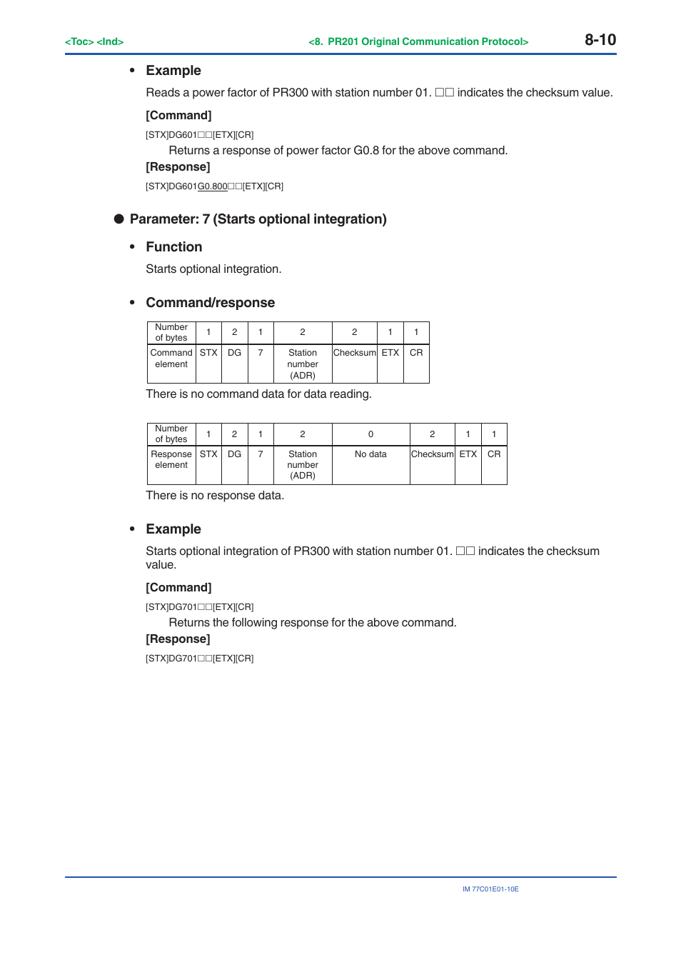 Example, Command/response | Yokogawa PR300 Power and Energy Meter User Manual | Page 125 / 141