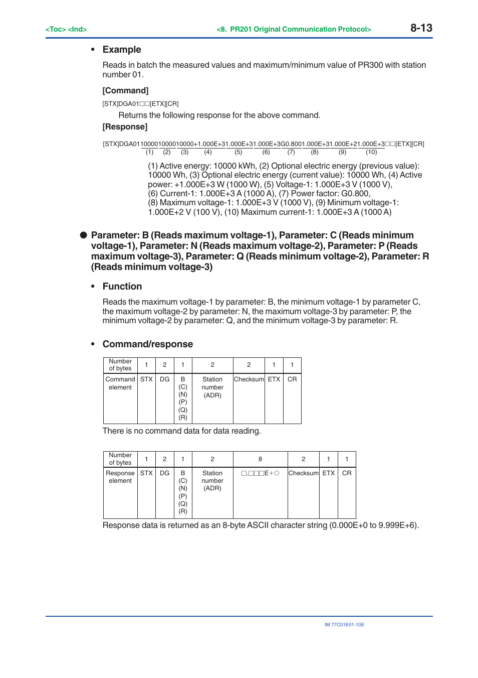 Example, Command/response | Yokogawa PR300 Power and Energy Meter User Manual | Page 128 / 141