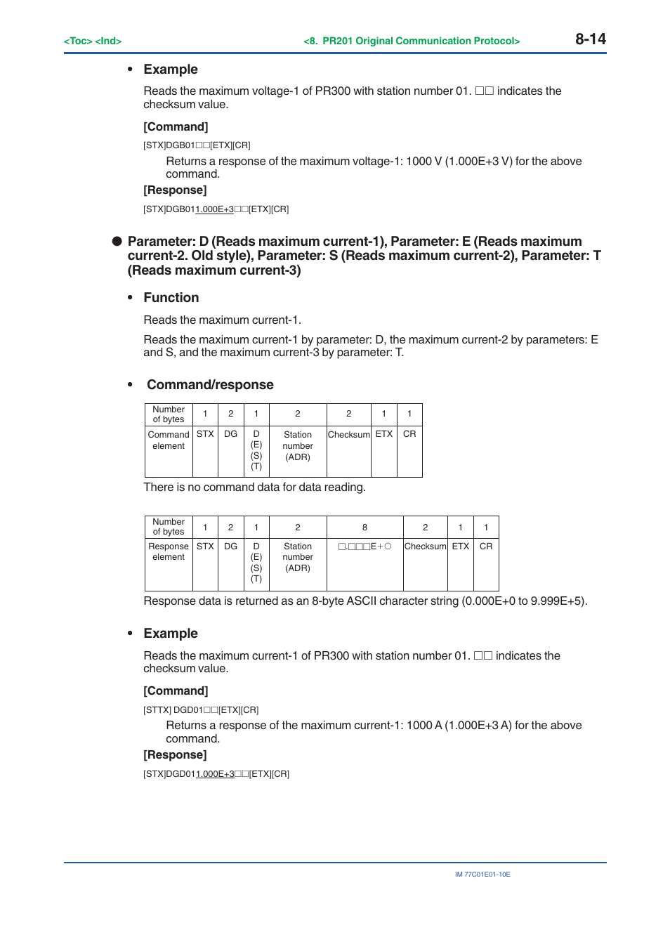 Example, Command/response | Yokogawa PR300 Power and Energy Meter User Manual | Page 129 / 141